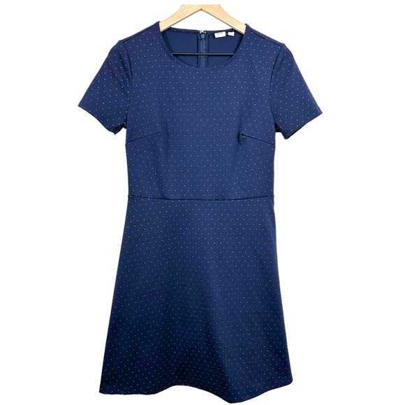 GAP Navy Polka Dot Print Ponte Dress Size 6 A-Line Short Sleeve Skater Retro - Picture 3 of 8